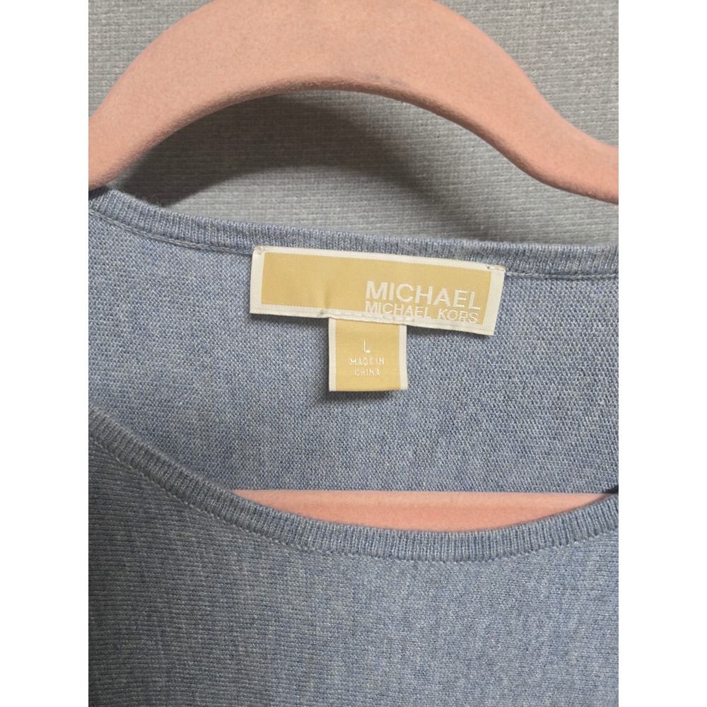 Michael Michael Kors Women Light Blue Cotton Blend Knit Long Sleeve Sweater L - Picture 2 of 5